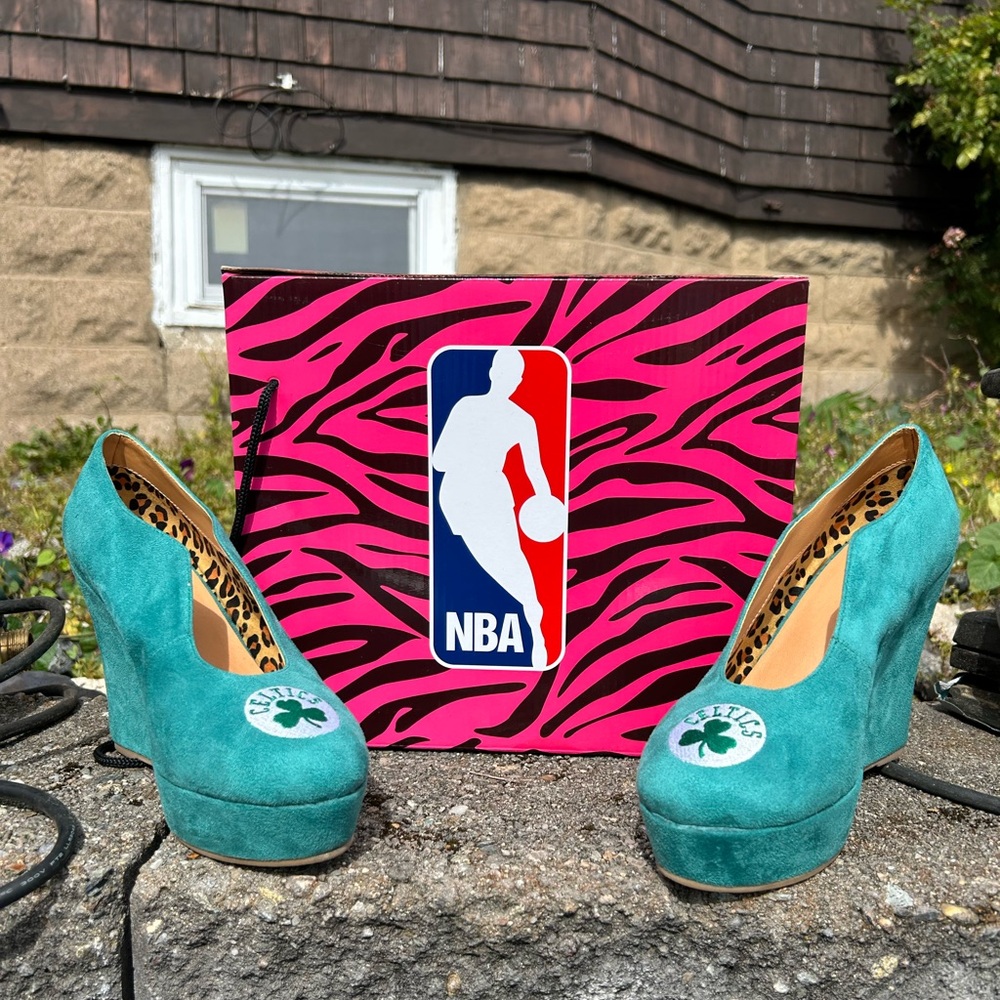 Teal Platform Heels with Celtics Logo